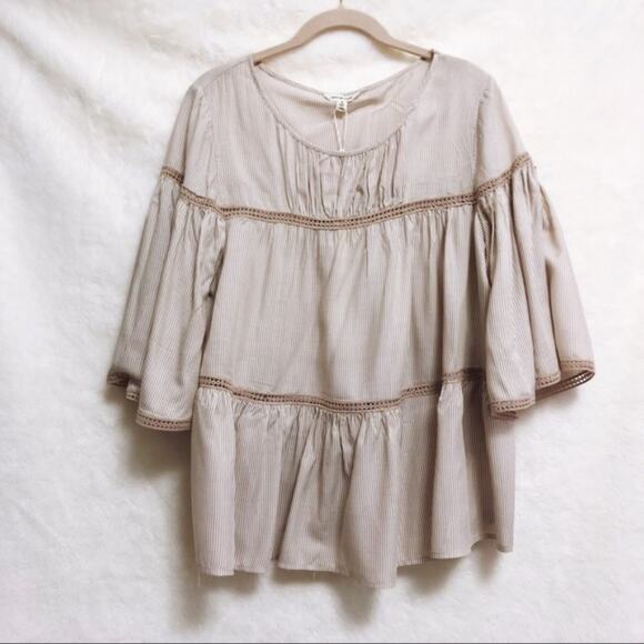 Max Studio Light Tan and White Striped Shirt - Picture 7 of 7